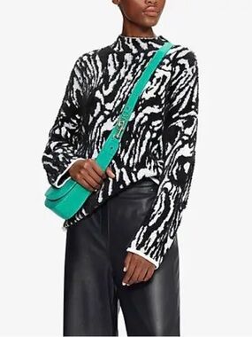 Ted Baker Women Black Ivory Sweater Ted Size 2 = 6 S Animal Print Zebra Wool